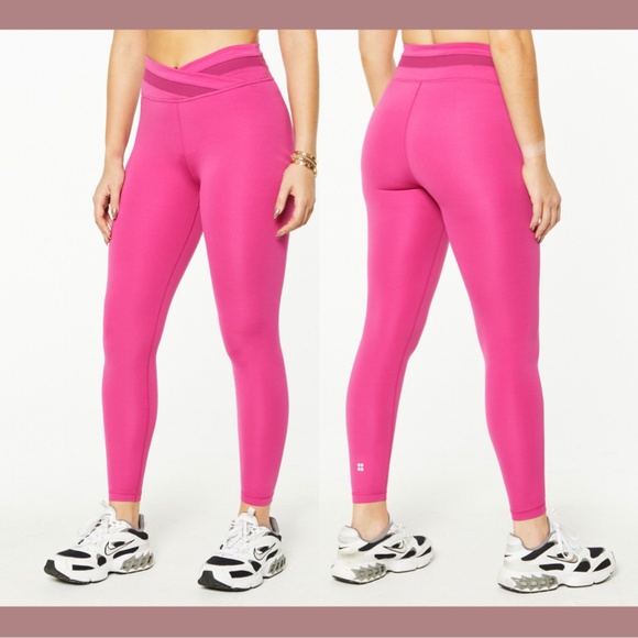 NWT‎ $88 SWEATY BETTY [ XS 4 US ] All Day Crossover Waist Leggings in Phlox Pink - Picture 2 of 14